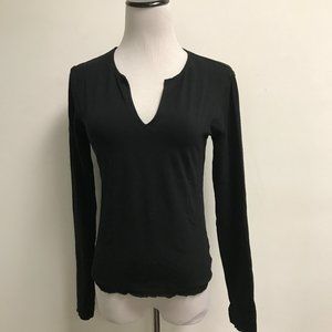 DKNY black stretch split neck long sleeve top S